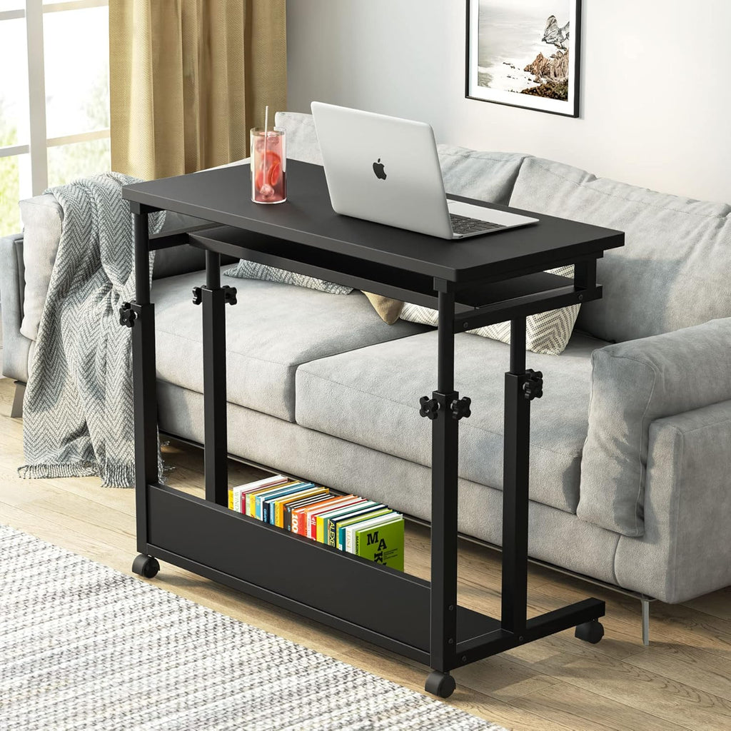 Black Height Adjustable Rolling Computer Desk with Keyboard Tray K470449
