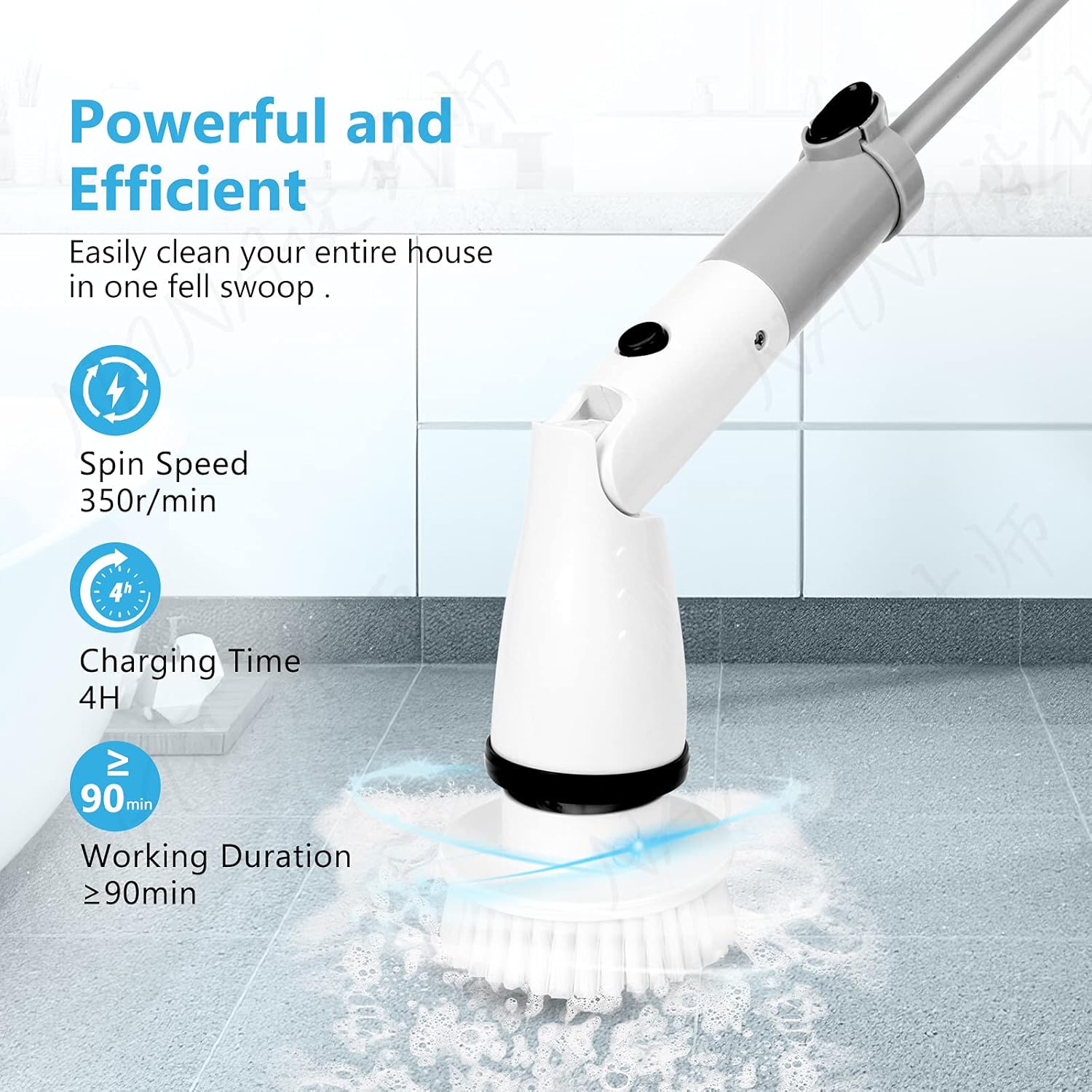 Electric Spin Scrubber with Adjustable Extension Handle & 4 Replaceable Brush Heads A2686