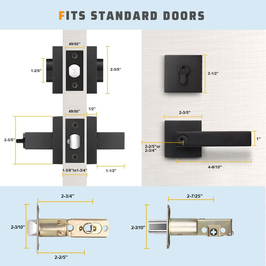 Matte Black Solid Steel Entry Door Handle Set with Deadbolt and Lever, Pack of 2 M6471