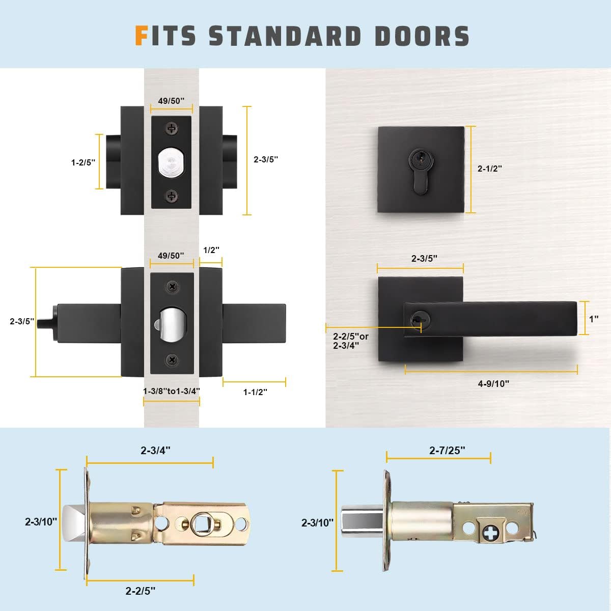 Matte Black Solid Steel Entry Door Handle Set with Deadbolt and Lever, Pack of 2 M6471