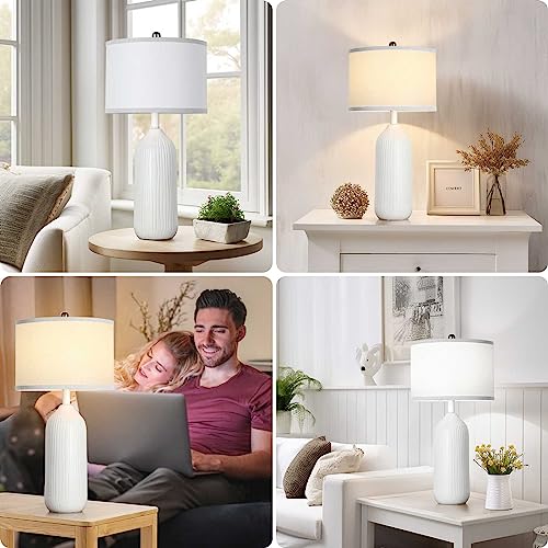 White Ceramic Table Lamp with 3-Color Temperatures F4098