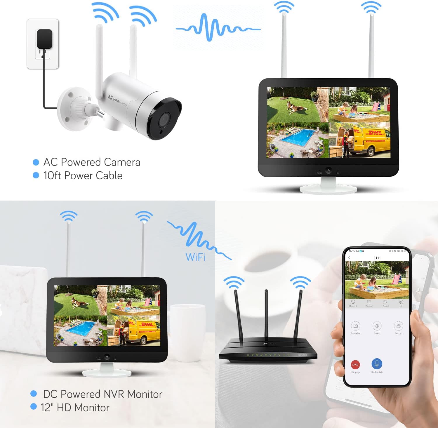2K Wireless Security Camera System with 12 HD Monitor and 4pcs Cameras S727452