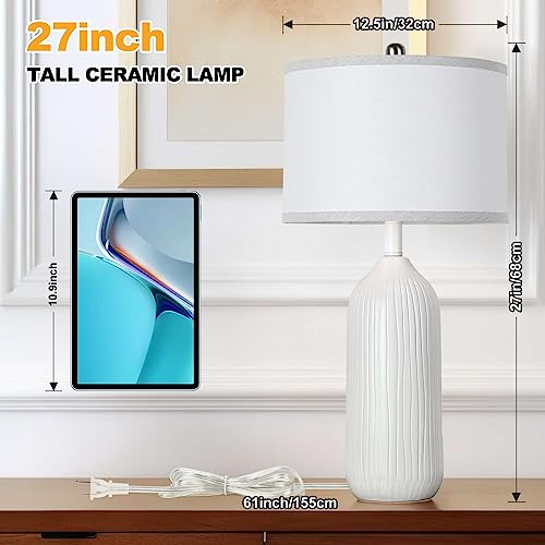 White Ceramic Table Lamp with 3-Color Temperatures F4098
