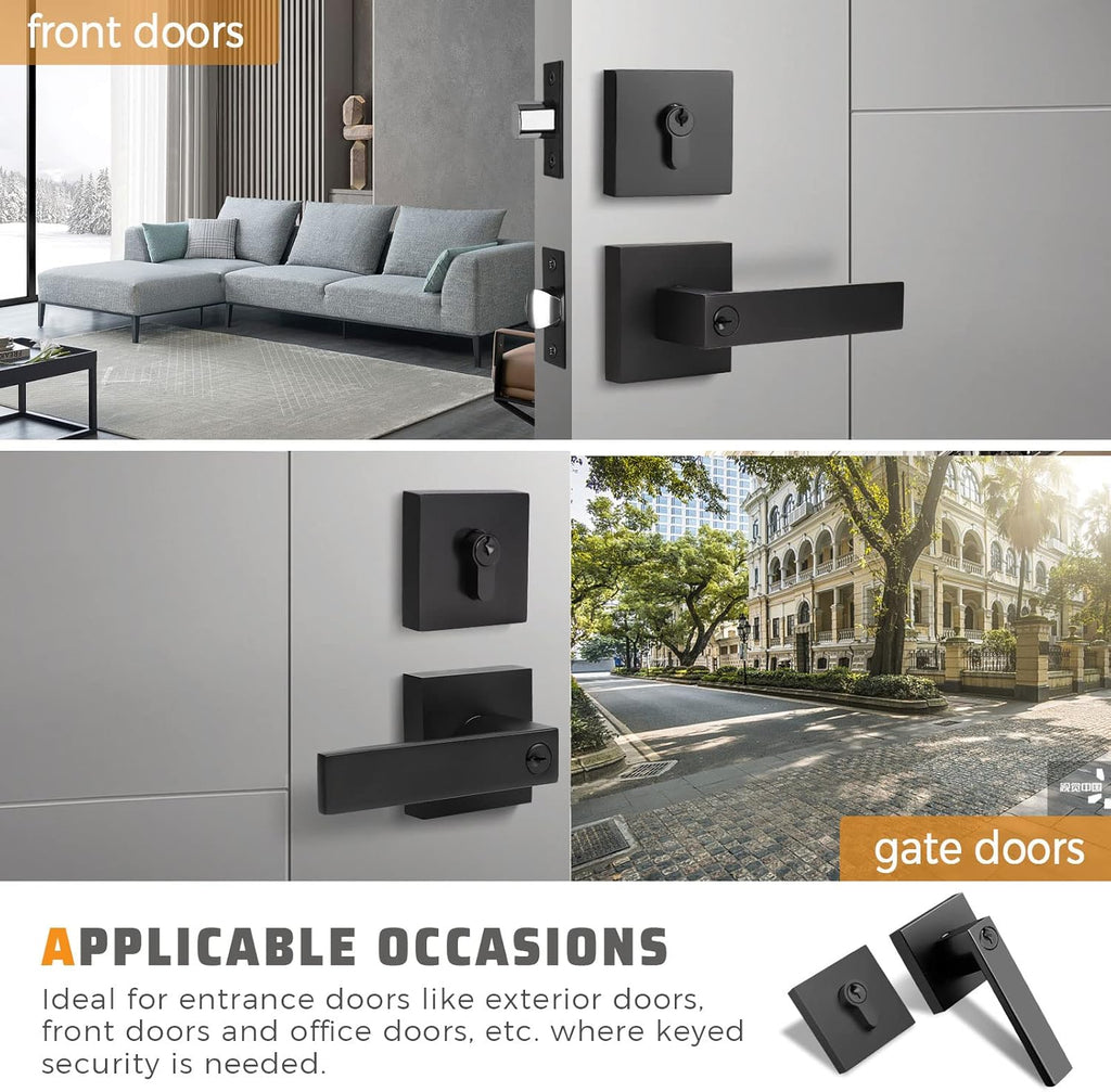 Matte Black Solid Steel Entry Door Handle Set with Deadbolt and Lever, Pack of 2 M6471