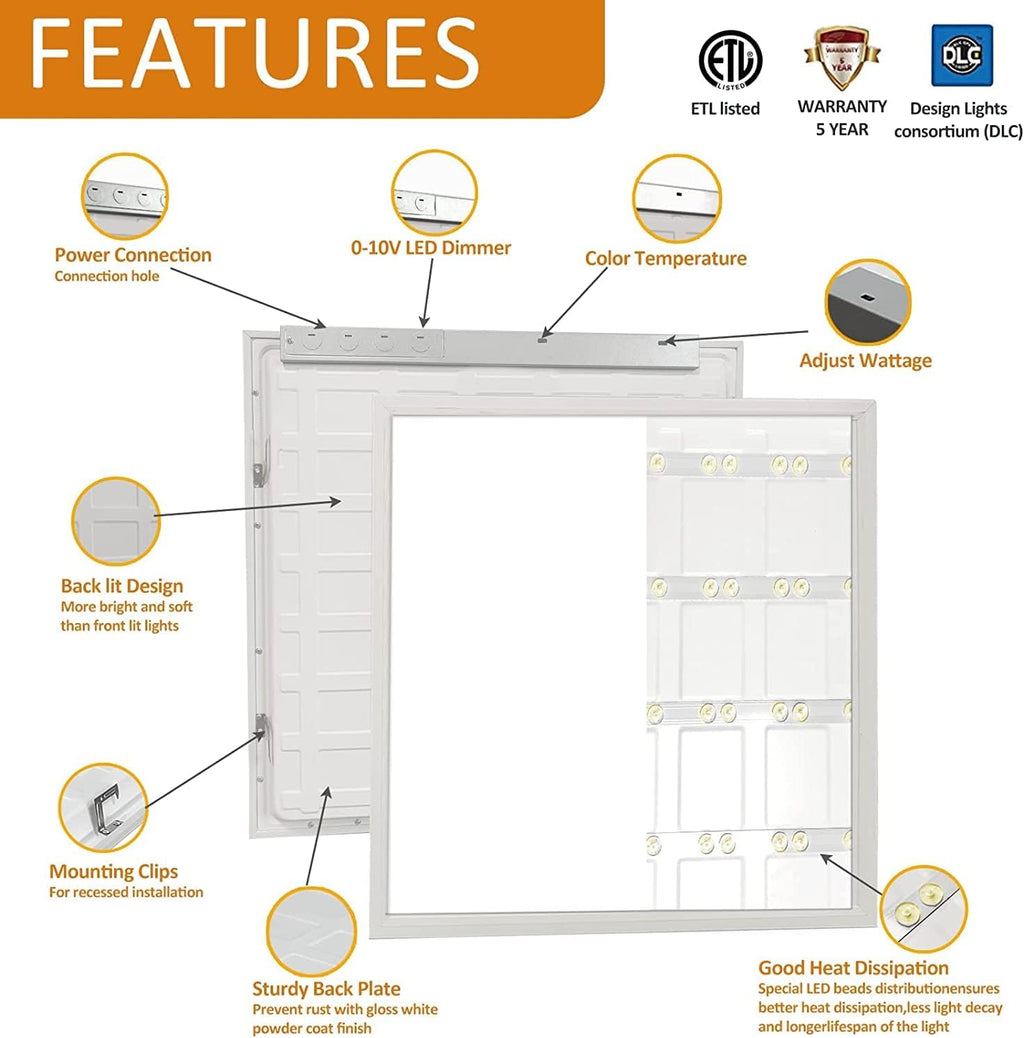 2x2FT LED Flat Panel Light, Selectable CCT, Dimmable, 40W 4000LM, 4Pack H825394