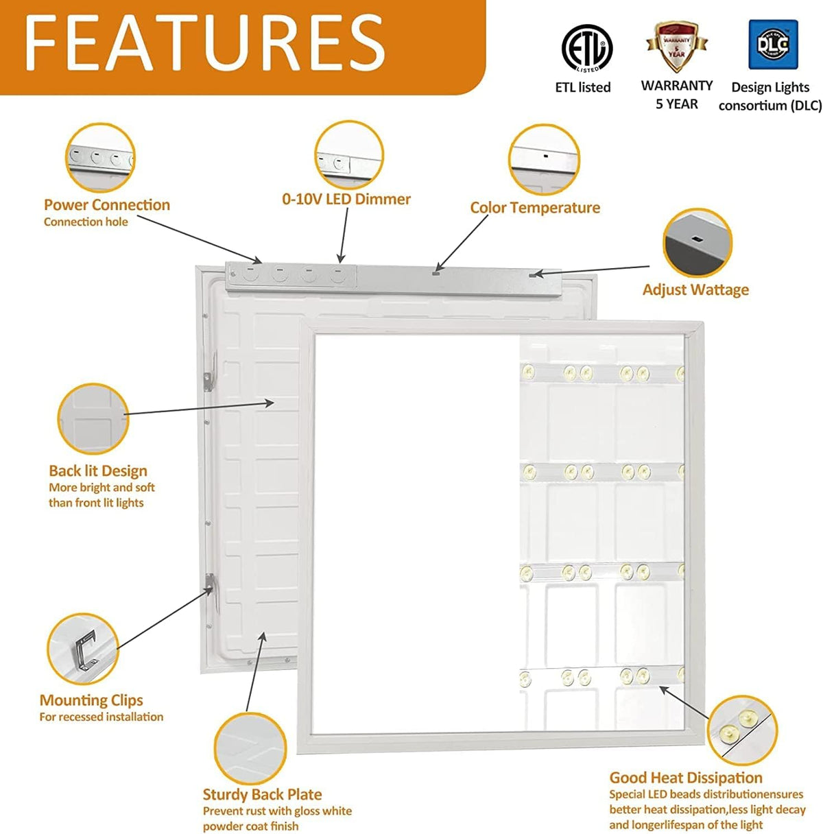 2x2FT LED Flat Panel Light, Selectable CCT, Dimmable, 40W 4000LM, 4Pack H825394