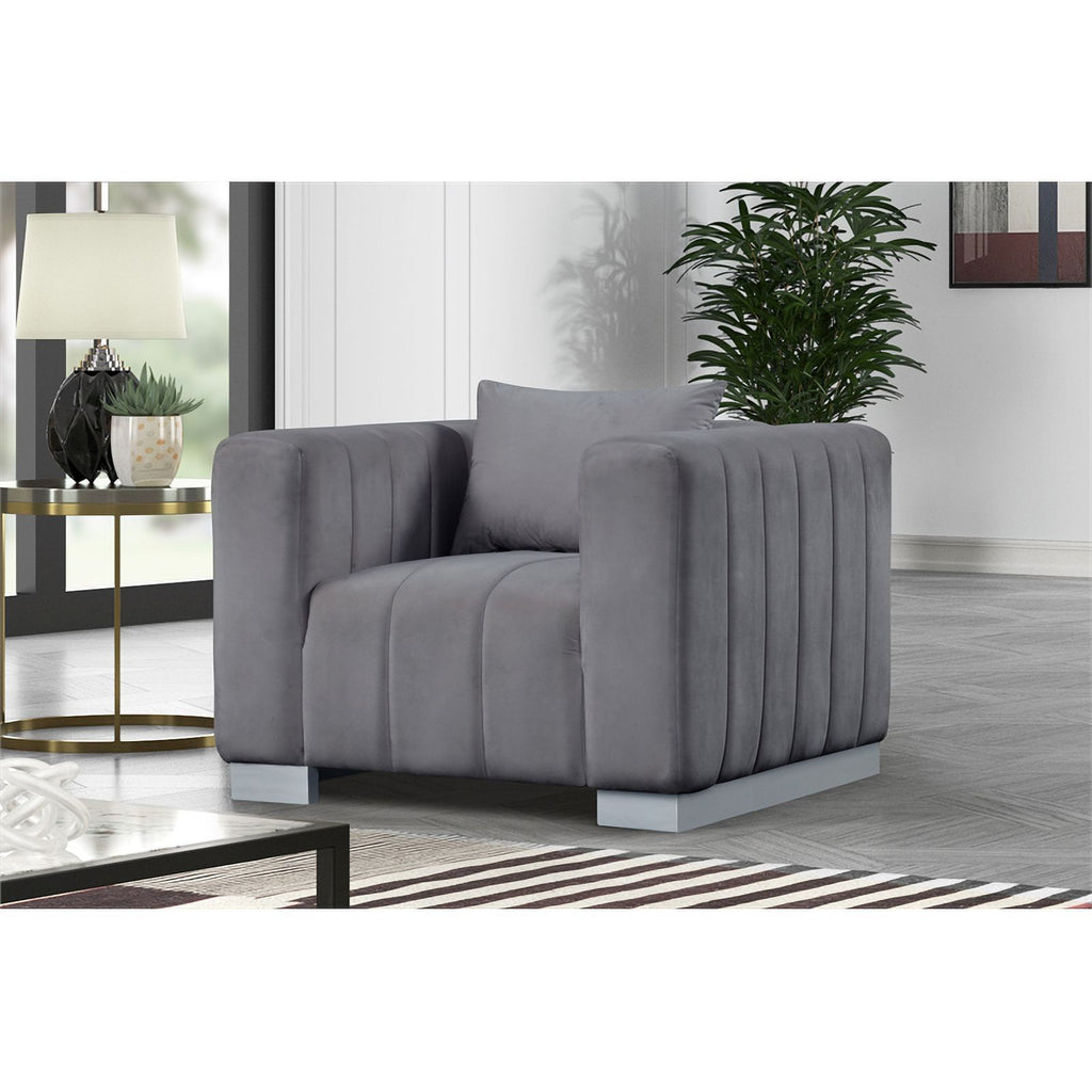 Gray Velvet Fabric Sofa and 2 Armchairs Set K420