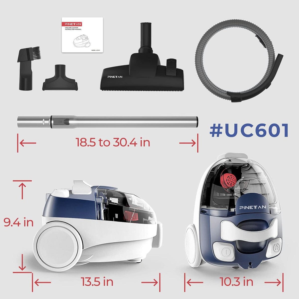 Ocean Blue Bagless Canister Vacuum Cleaner with Double HEPA Filtration V16344