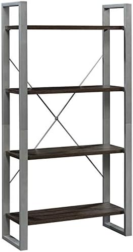 4 Shelf Metal Framed Wooden Bookcase in Black Walnut X28531