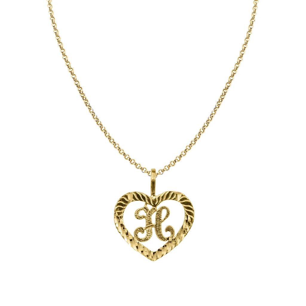 14K Yellow Gold Diamond-Cut Heart-Shaped Initial Letter Pendant with 16" Chain Necklace A88213