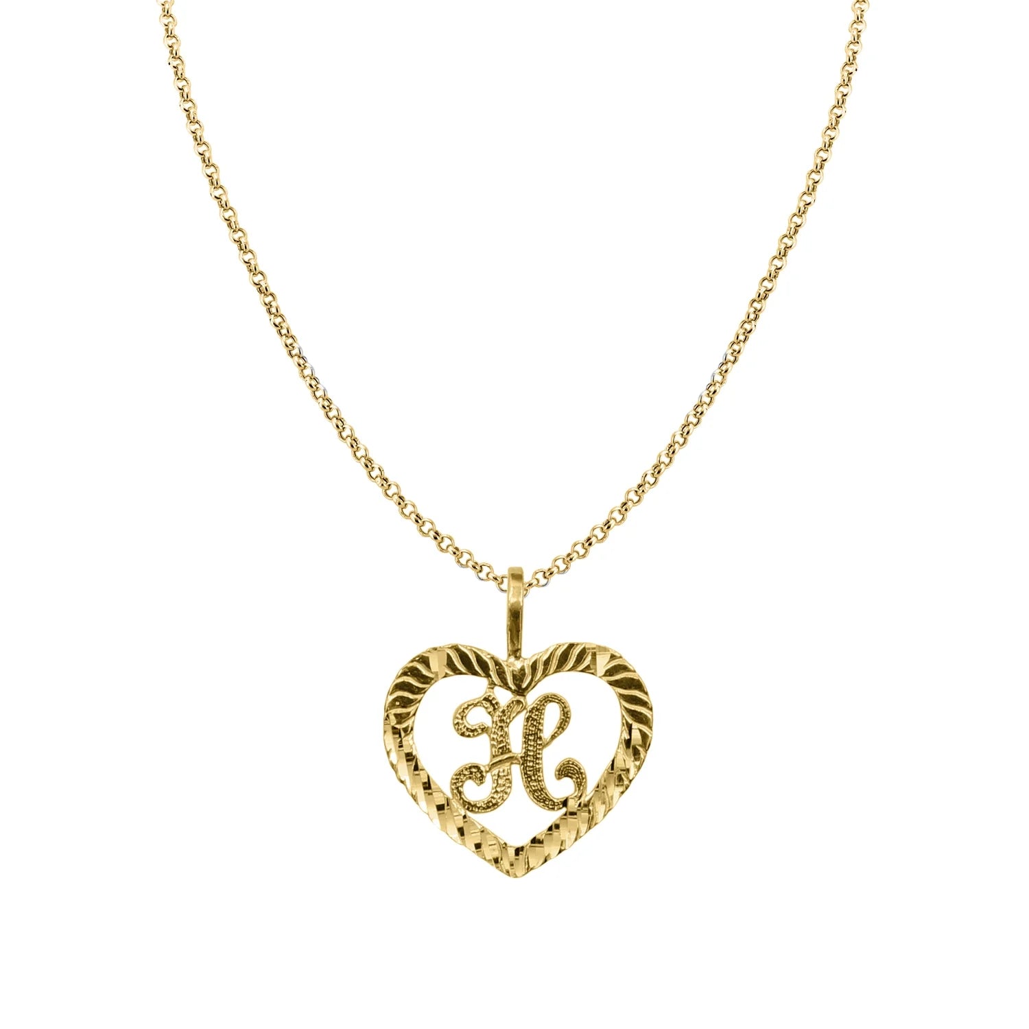 14K Yellow Gold Diamond-Cut Heart-Shaped Initial Letter Pendant with 16" Chain Necklace A88213