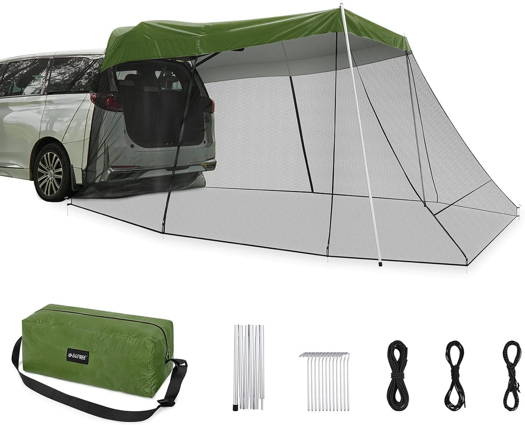 Car Awning Sun Shelter with Mosquito Net, Portable SUV Tent Tailgate Shade Canopy (Army Green) V291735