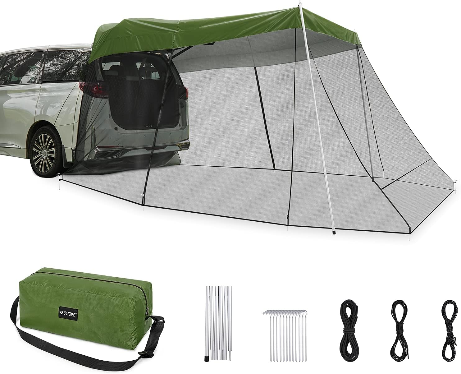 Car Awning Sun Shelter with Mosquito Net, Portable SUV Tent Tailgate Shade Canopy (Army Green) V291735