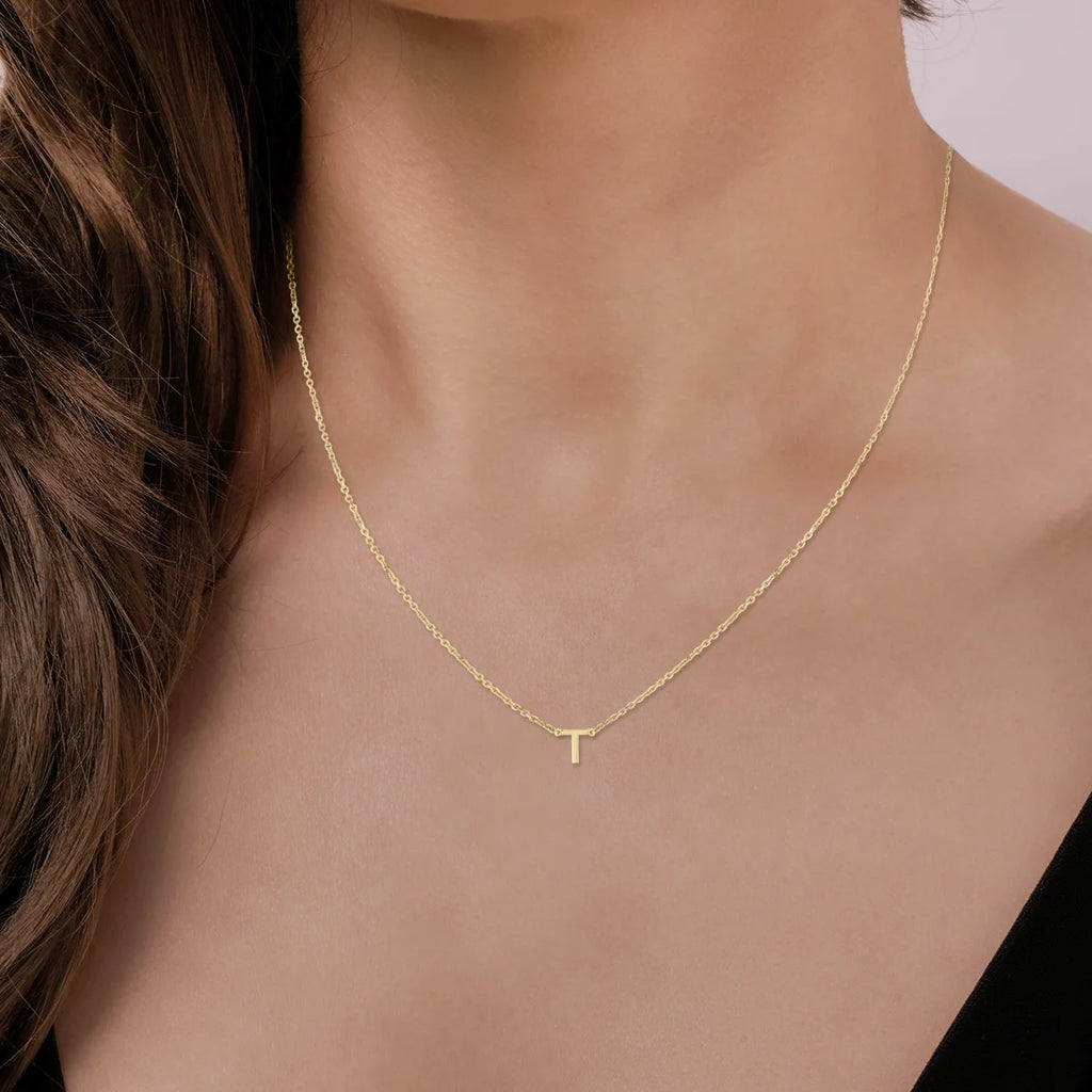 14K Solid Yellow Gold Initial Necklace R78814