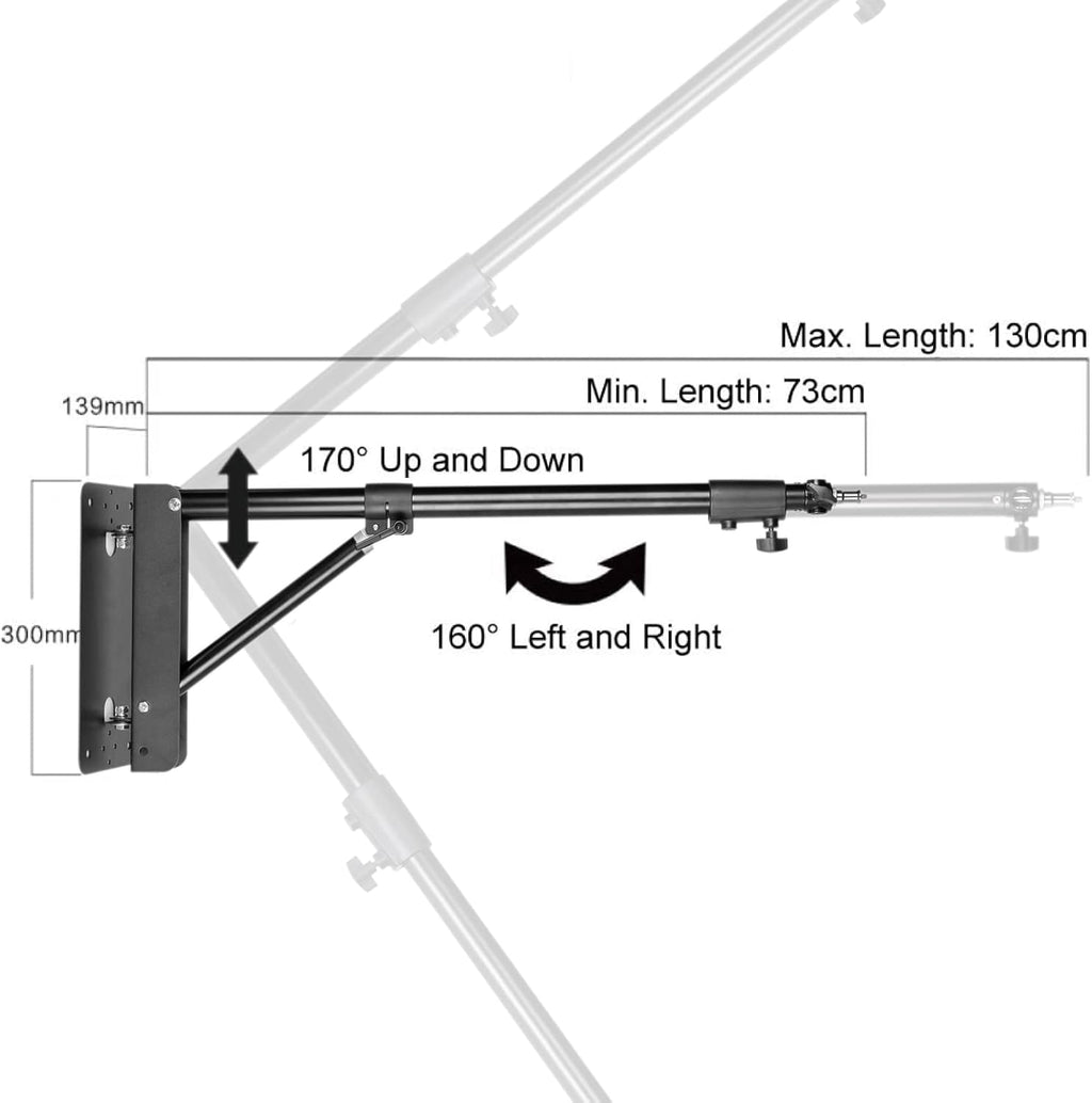 Triangle Wall Mounting Boom Arm Light Stand, Max Length 51.2 inches/130cm F45696