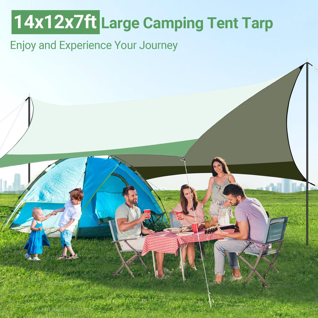 12 x 14ft Waterproof Camping Tent Tarp with 2 Poles X613