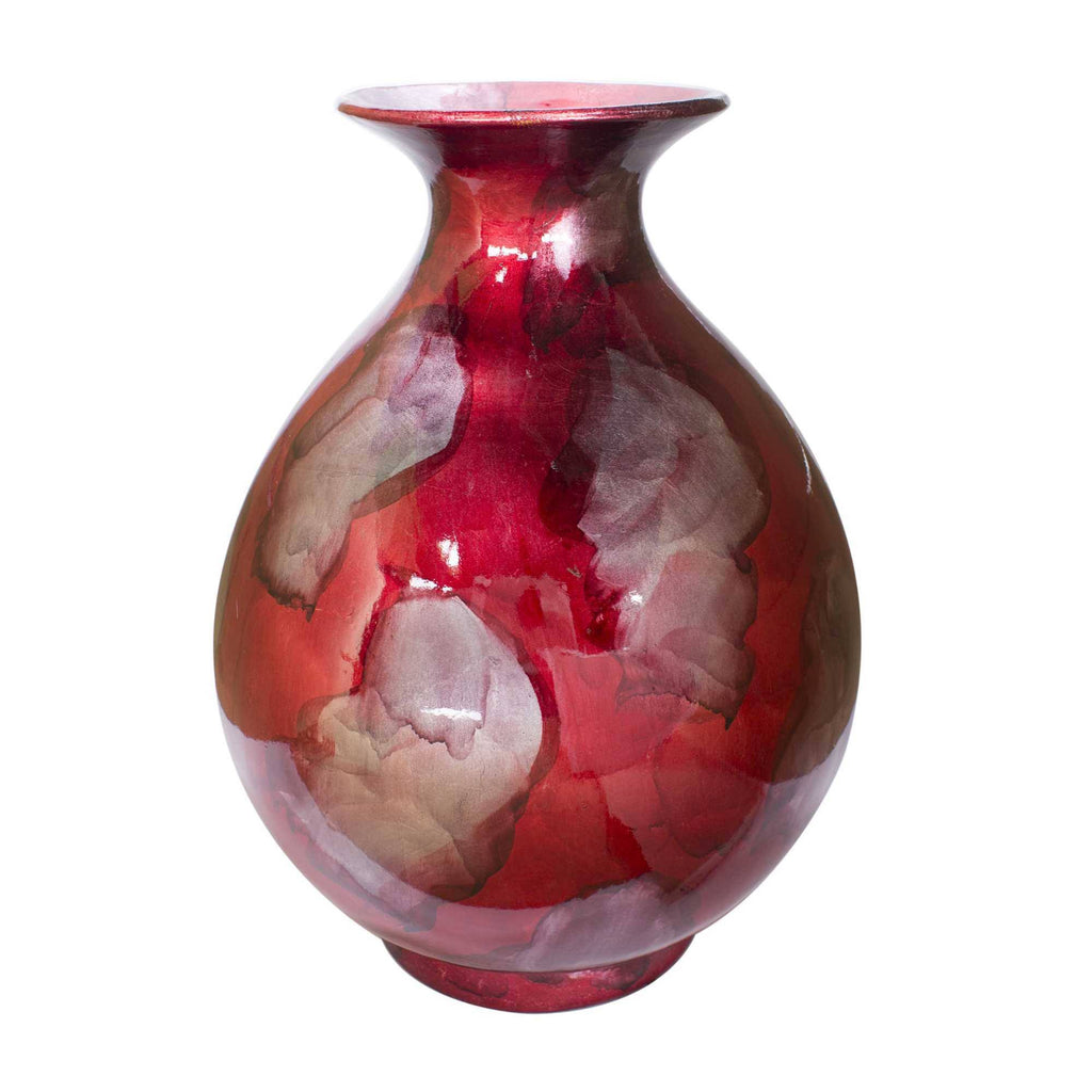 Red Ceramic Round Water Jar Vase O646