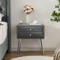 Gray Velvet Nightstand with 2 Drawers and Metal Legs Y391