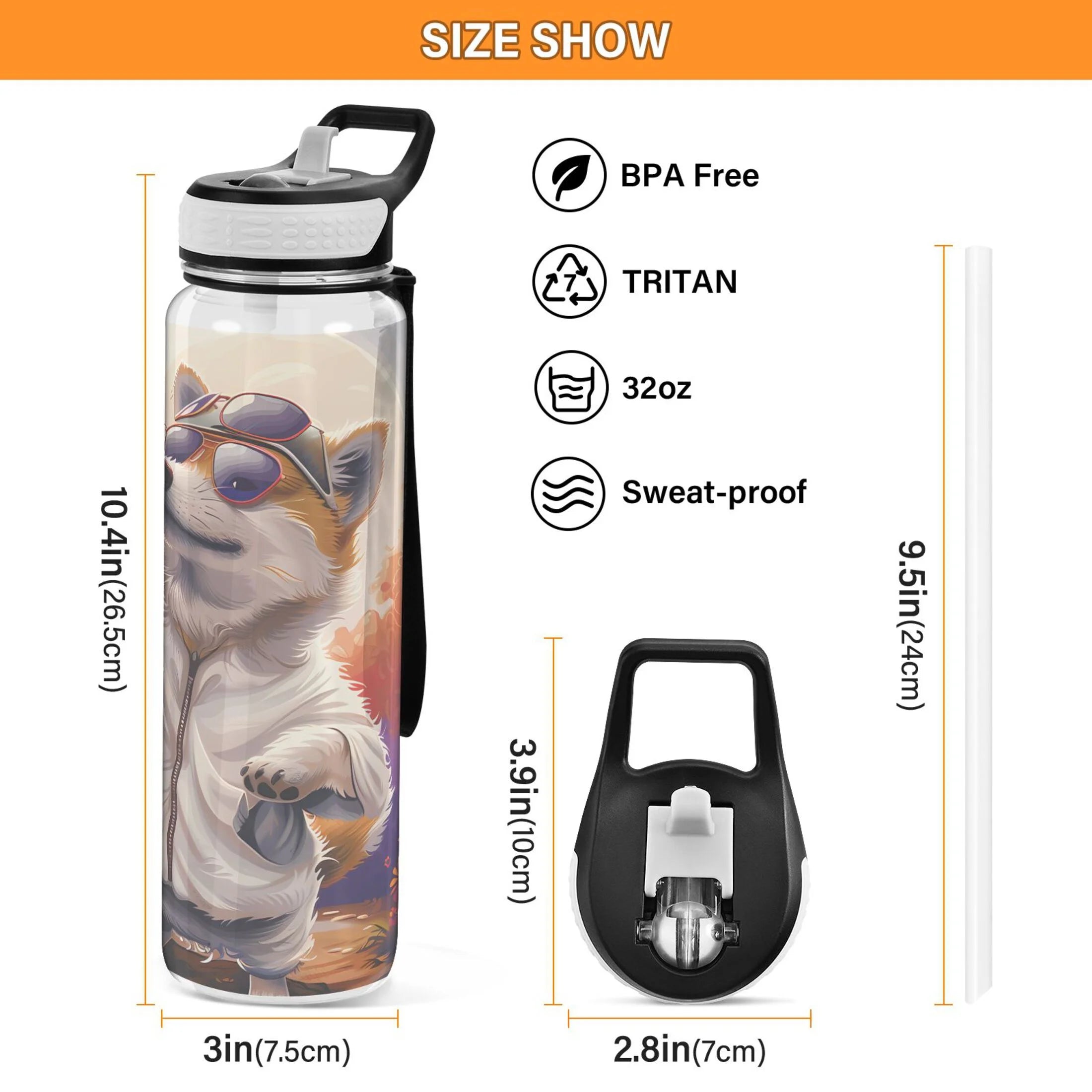 32oz Clear Tritan Sports Water Bottle with Straw S6579