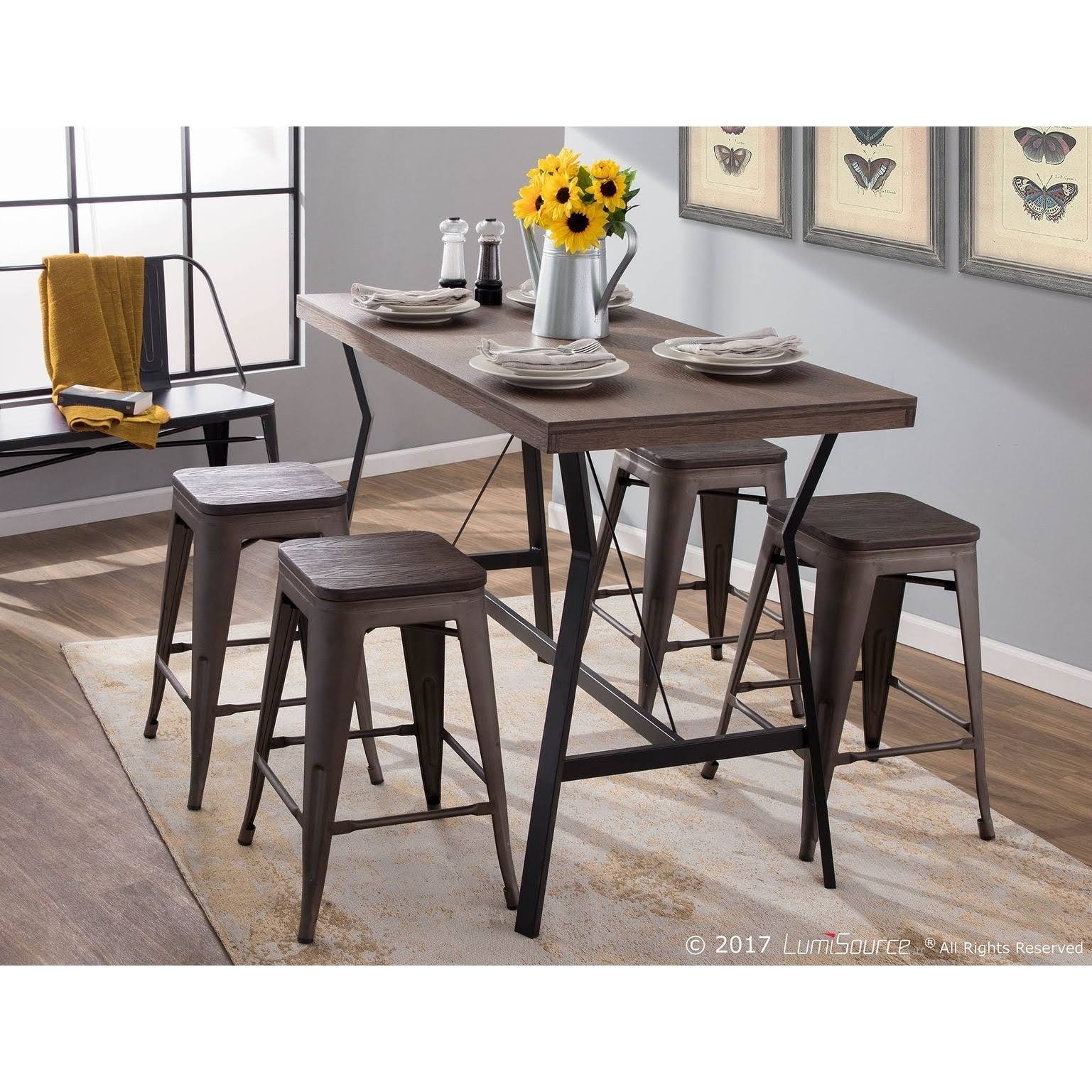 Industrial Walnut Wood Top Counter Table V245