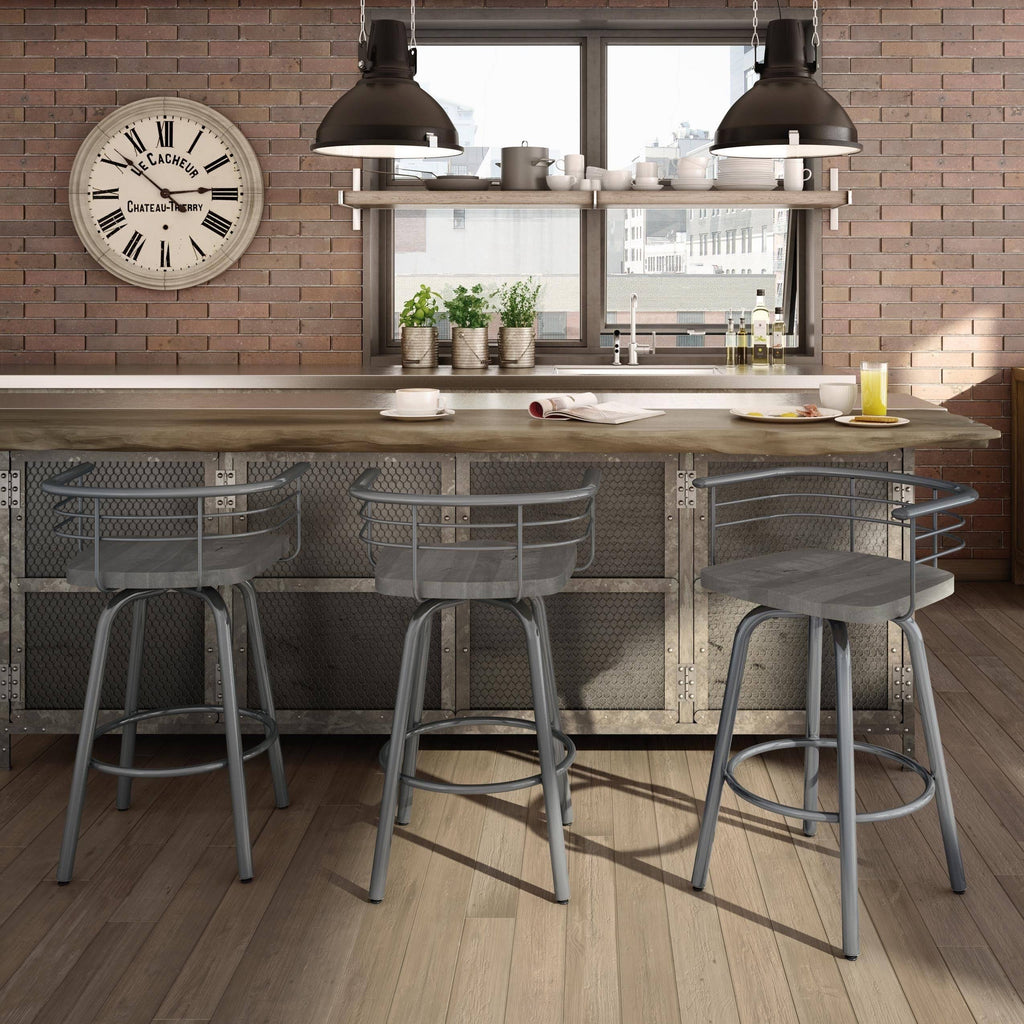 Swivel Metal Counter Stool with Distressed Wood Seat A5411