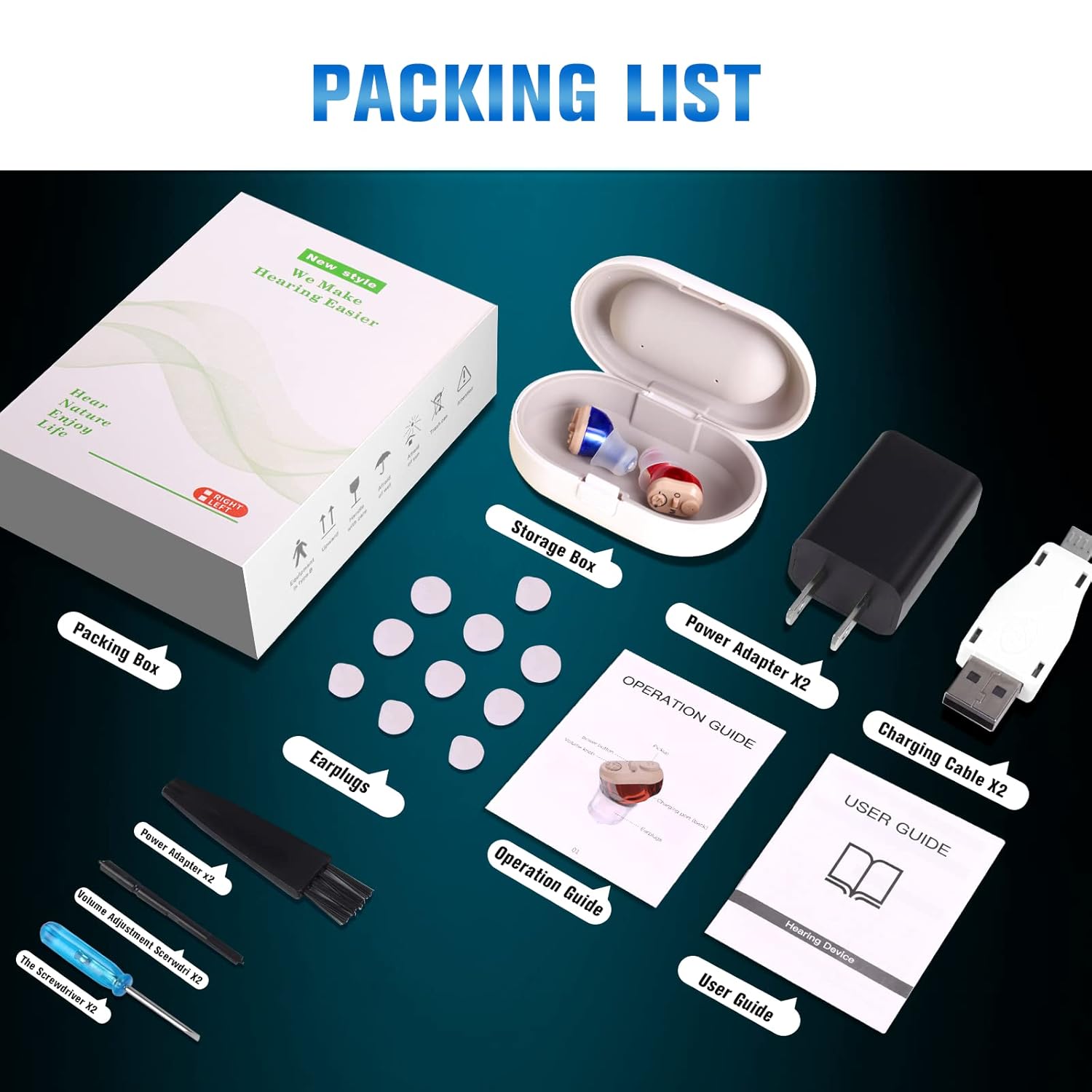 Rechargeable Invisible Hearing Aid 2 Pack M336339