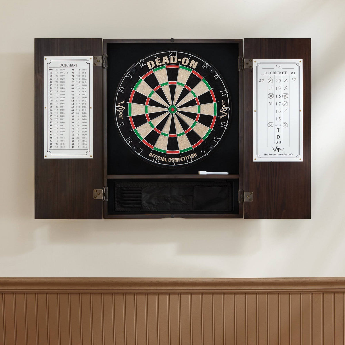Solid Wood Cabinet & Sisal/Bristle Dartboard Bundle Y165