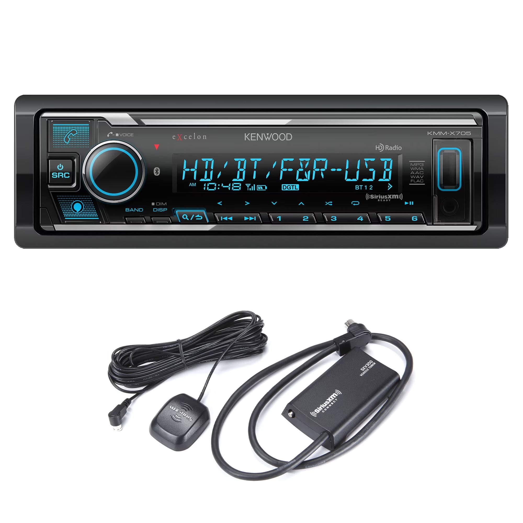 Bluetooth Single DIN Media Receiver with Sirius XM Connect Vehicle Tuner Kit O387