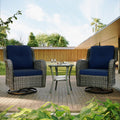 Blue Wicker Patio Swivel Rocker Chairs Set of 2 with Table K195