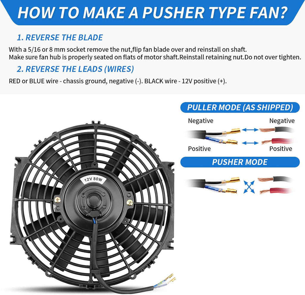 2x10 Inch Electric Radiator Cooling Fan 1350 CFM 12 Volts 80 Watts Pack of 2 U810517