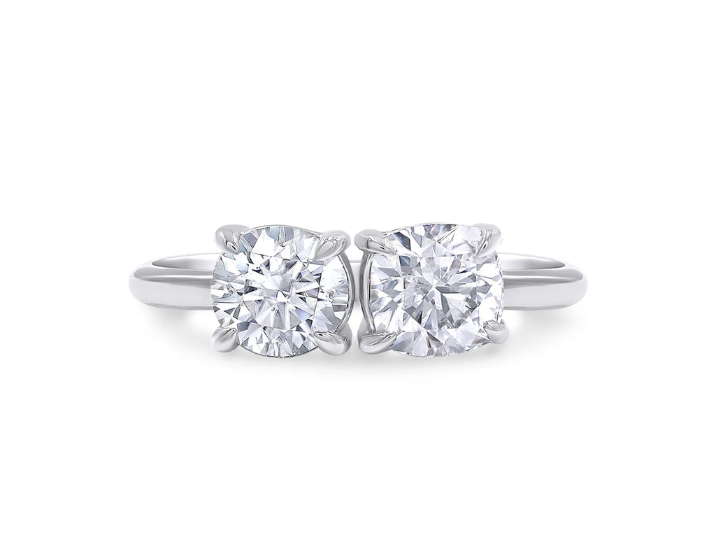 14K White Gold Over Sterling Silver Moissanite 2-Stone Engagement Ring J824