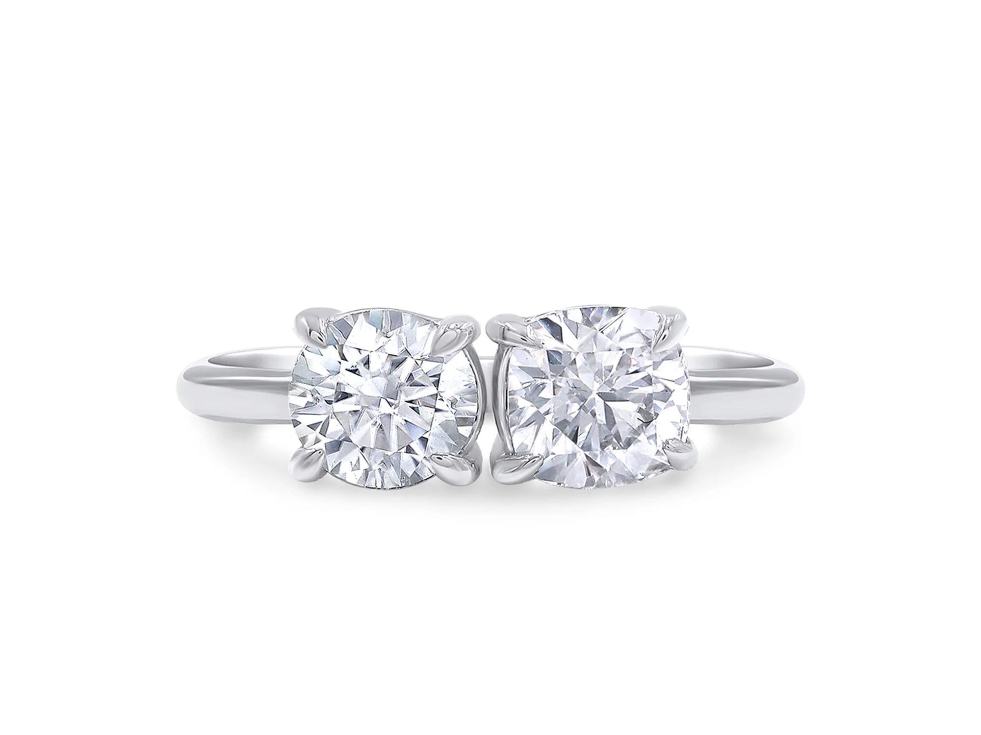14K White Gold Over Sterling Silver Moissanite 2-Stone Engagement Ring J824