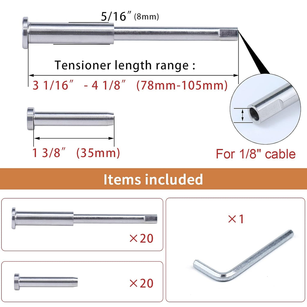 1/8 Invisible Cable Railing Kit with Turnbuckle Swage Threaded Stud and Stemball Combination Pack P46489
