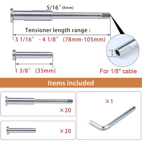 1/8 Invisible Cable Railing Kit with Turnbuckle Swage Threaded Stud and Stemball Combination Pack P46489