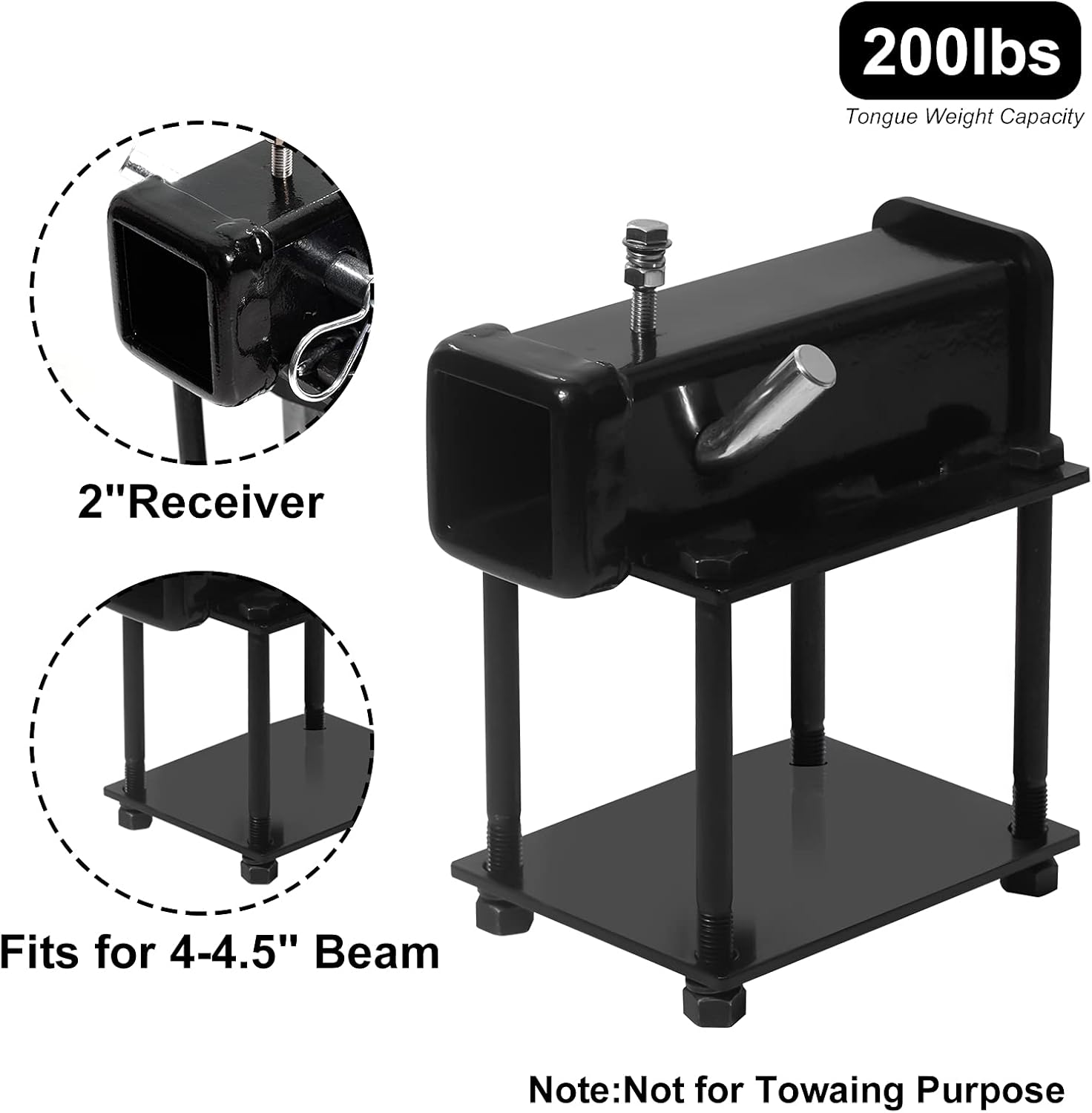 Bolt-on Bike Rack Carrier Hitch Receiver Adapter with Hitch Pin & Hitch Cover for 4-4.5 Beam, 2 Receiver Opening E805