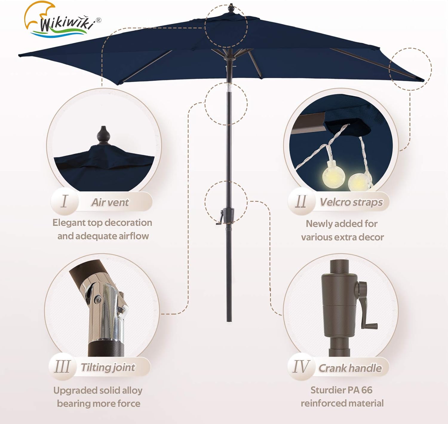 Navy Blue Rectangular Olefin Market Umbrella L4587