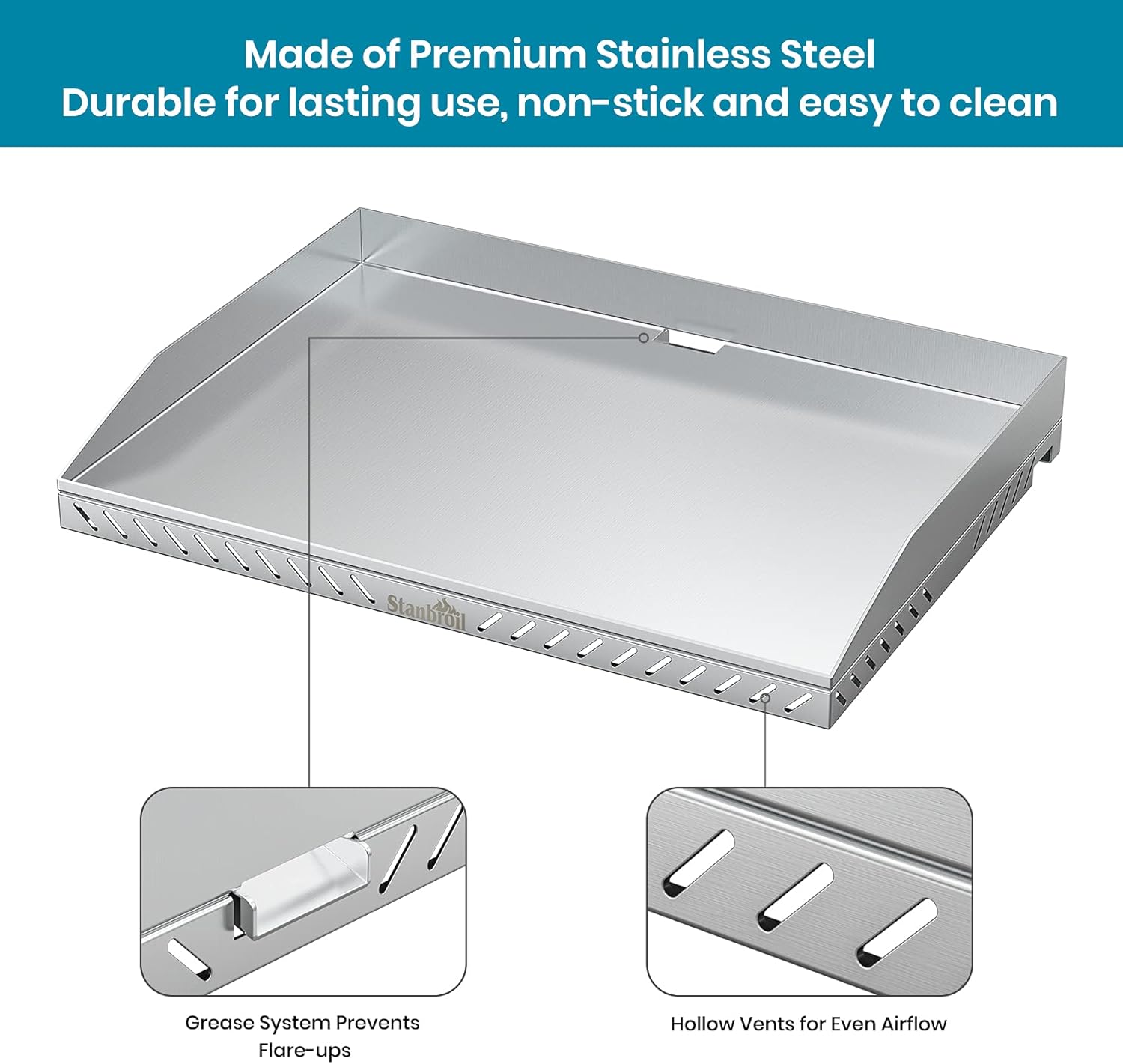 22 Inch Stainless Steel Table Top Gas Grill Griddle for 2 Burners Portable Propane Fueled Grill Q8010
