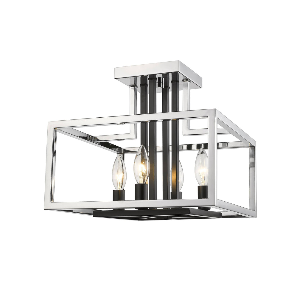 Chrome/Black Steel 4-Light Semi-Flush Mount Fixture A16767