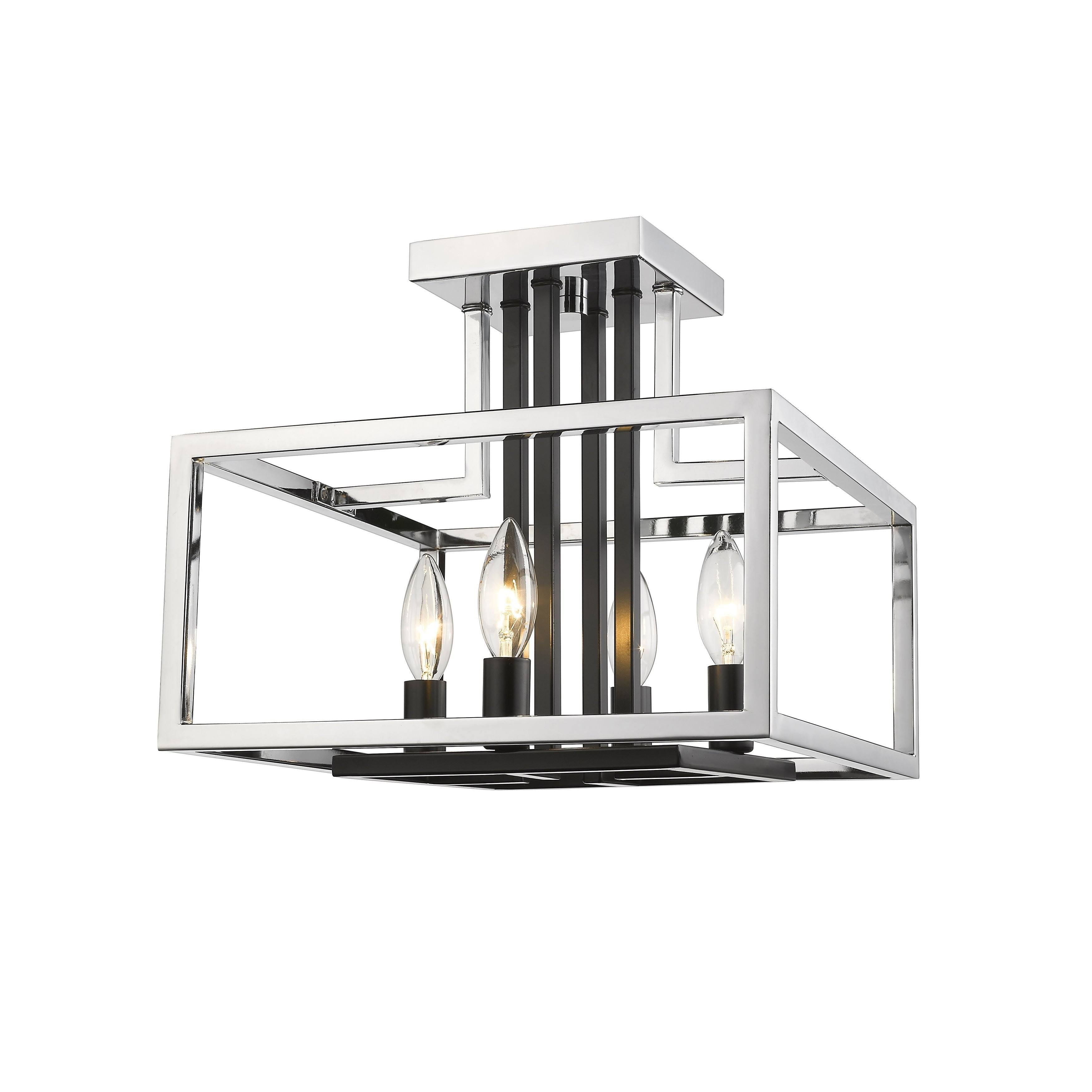 Chrome/Black Steel 4-Light Semi-Flush Mount Fixture A16767