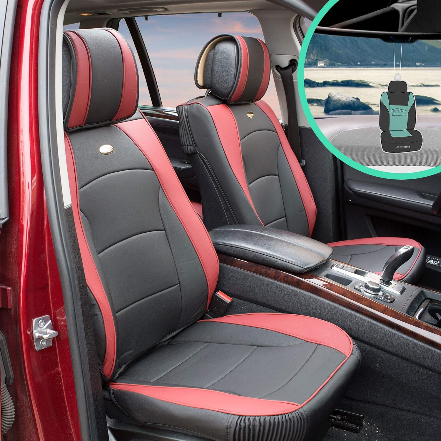 Faux Leather Car Seat Covers Front Set Solid Gray N3795
