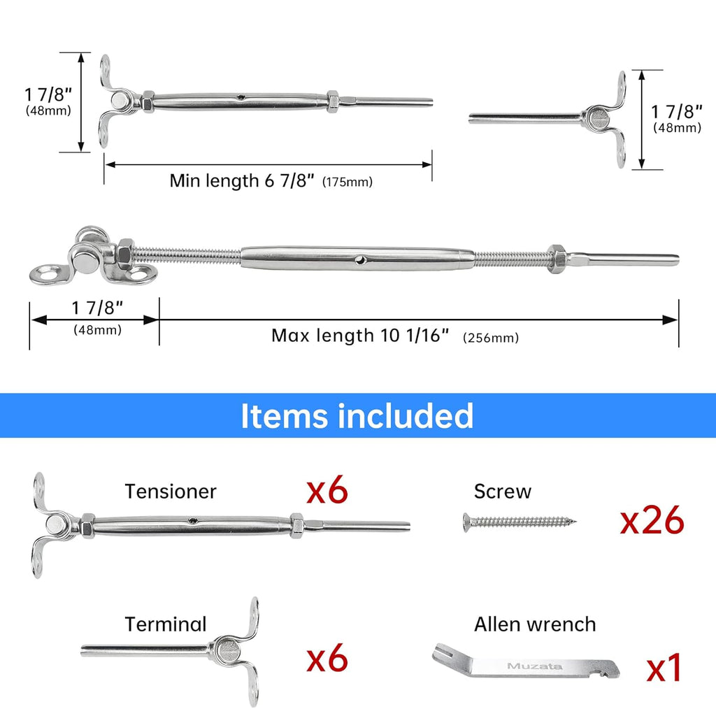16Set Cable Railing Kit 1/8 T316 Stainless Steel Angle 180° Adjustable P110469