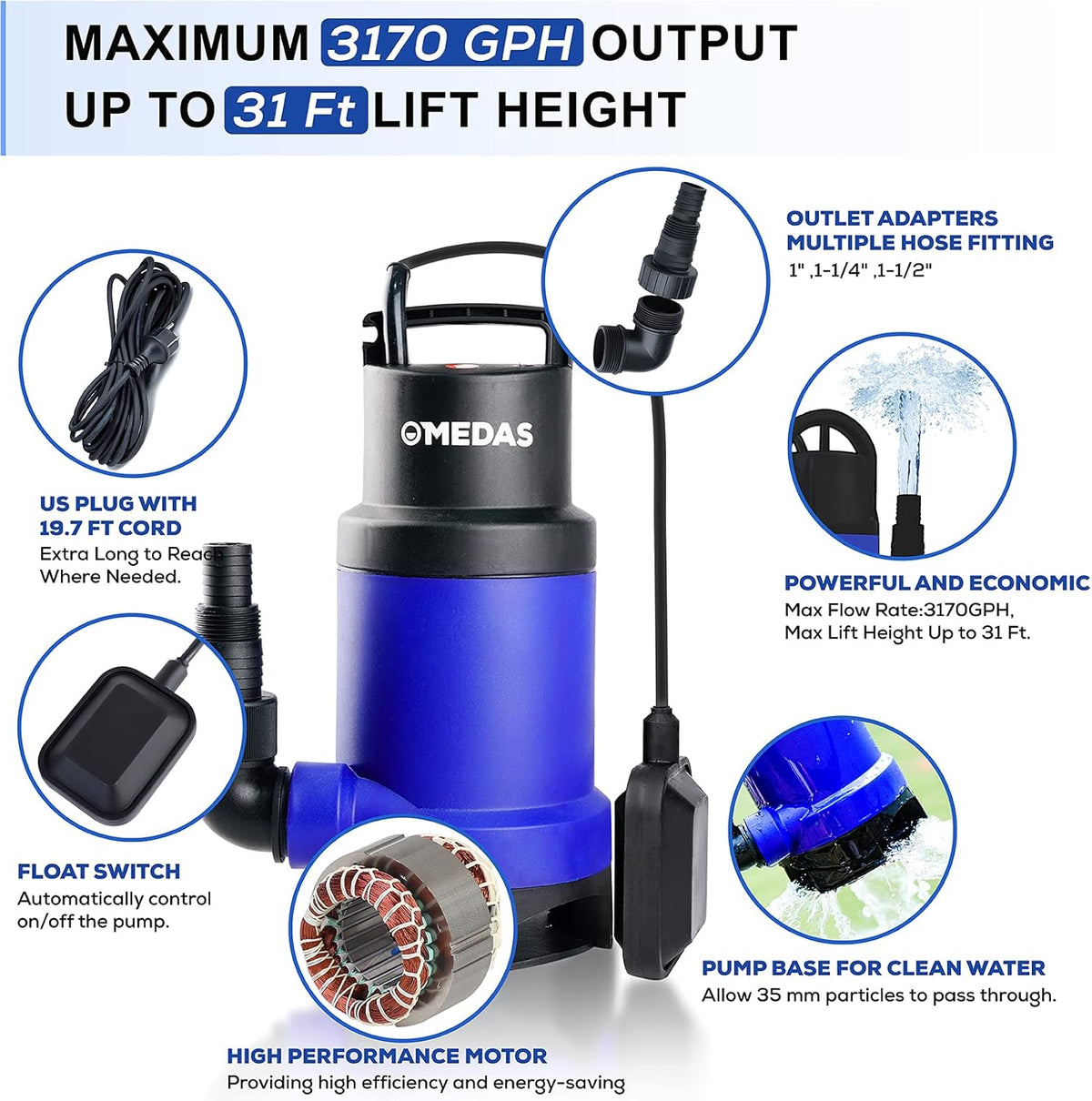 2 Pack 750W Submersible Dirty Water Pump with Float Switch K611