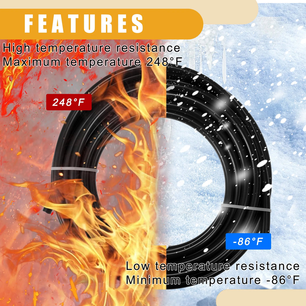 32.8ft 10mm ID Black Nylon Fuel Line Hose K7206