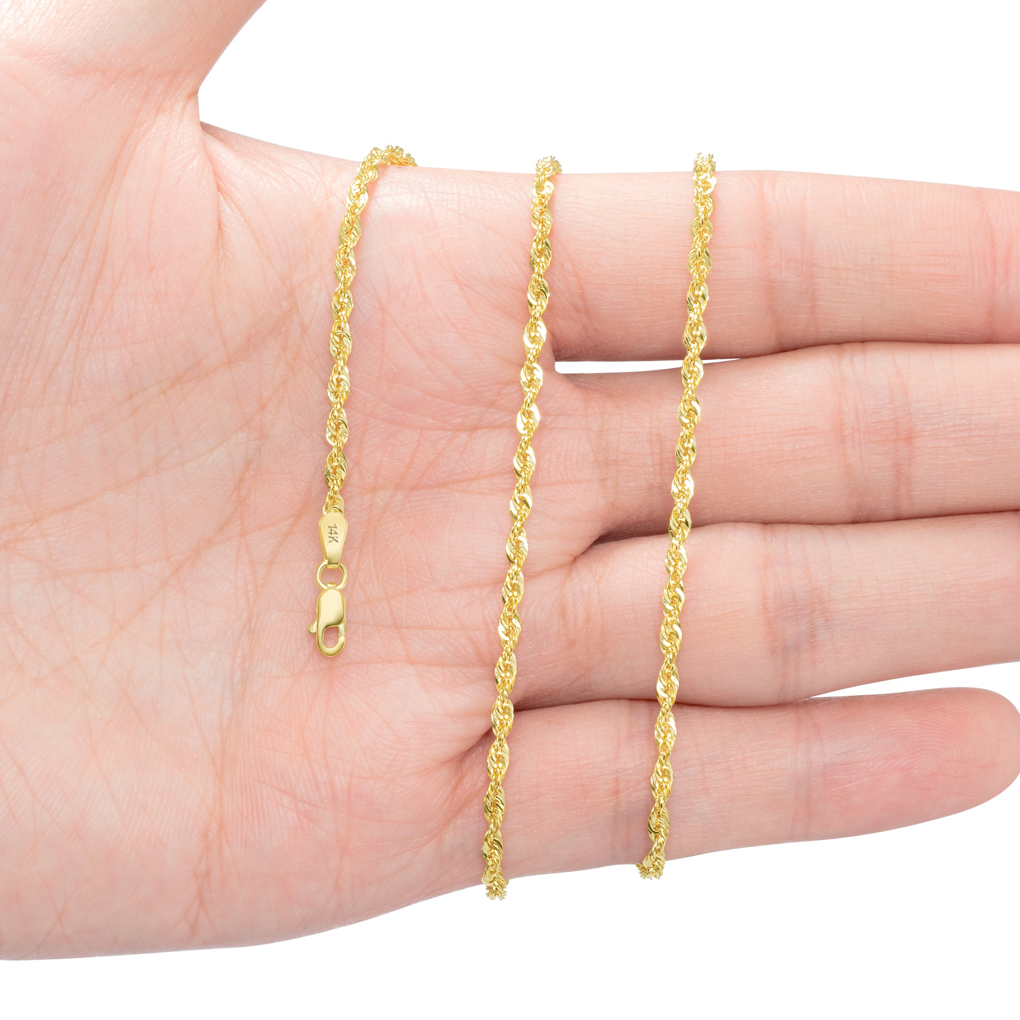 14k Yellow Gold 2.5mm Rope Chain Necklace M789