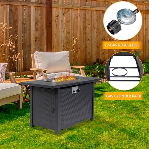 43 Inch Propane Fire Pit Table with Lid and Metal Tabletop, 50,000 BTU Gas Fire Pit Table with 6.6 Pounds Lava Stones C215