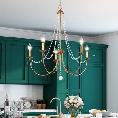 Antique Brass 5-Light Candle Style Chandelier with Beaded Accents T680