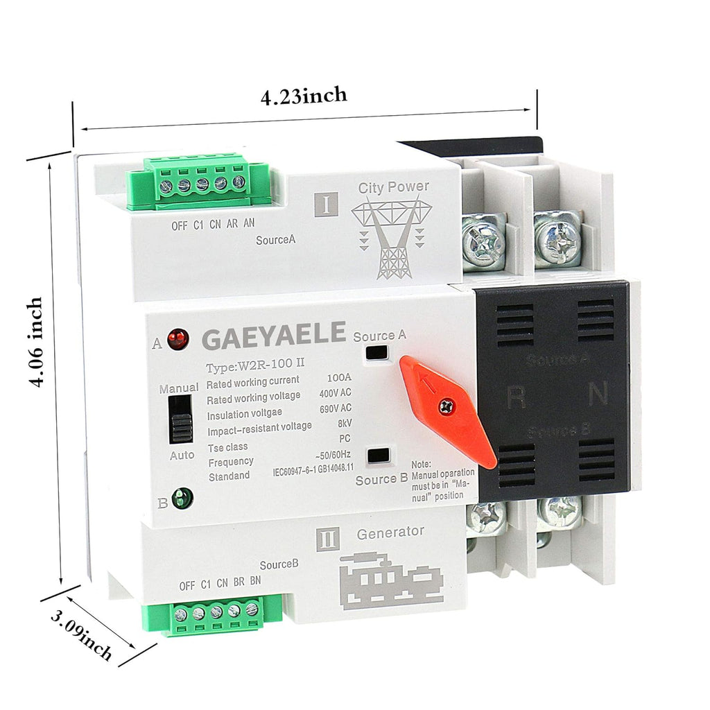 Mini ATS 2P Automatic Transfer Switch Dual Power Switch Din Rail Type 63A 100A X2983