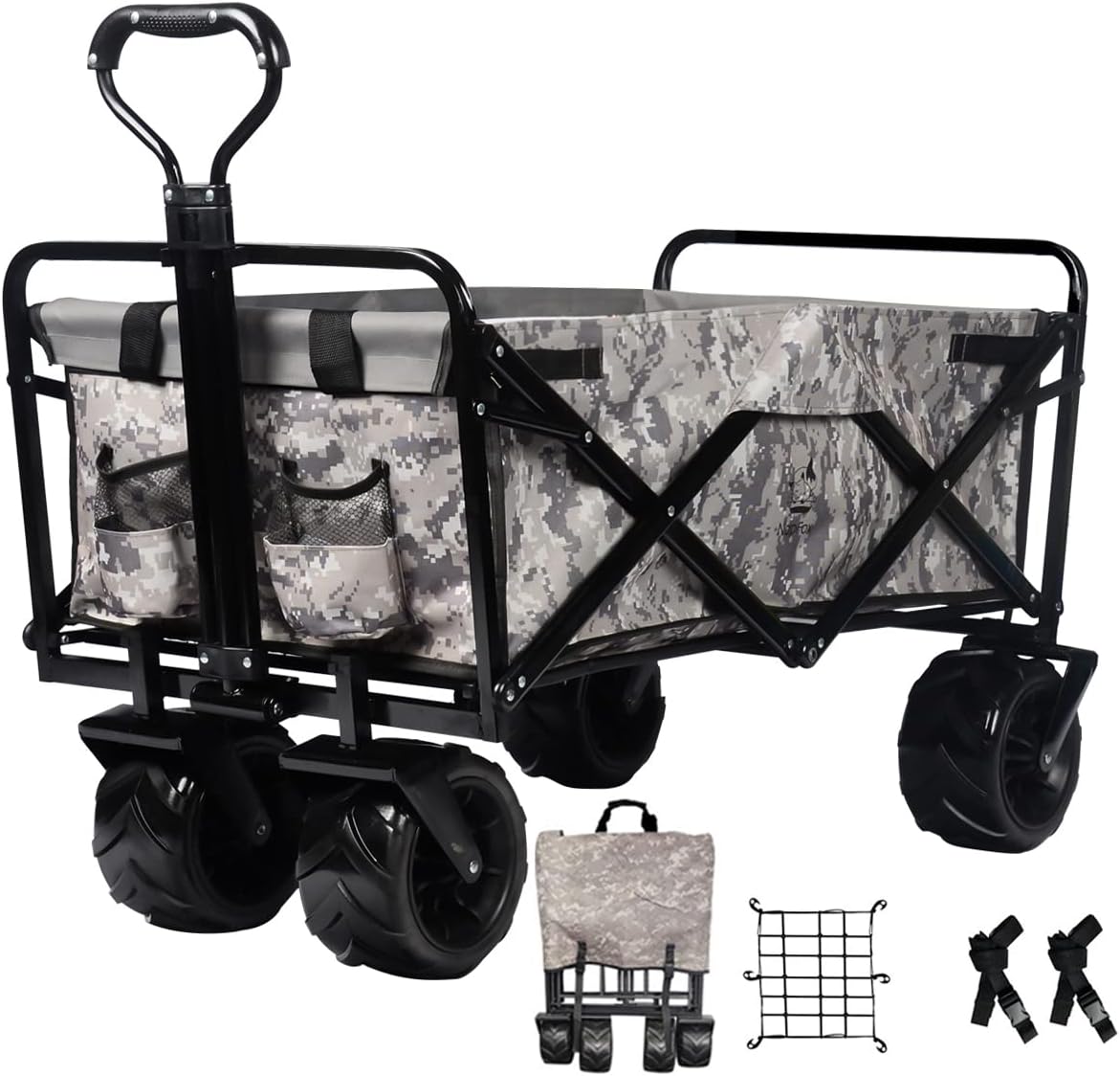 Red Heavy Duty Folding Beach Wagon Cart with Universal Wheels Adjustable Handle I877776