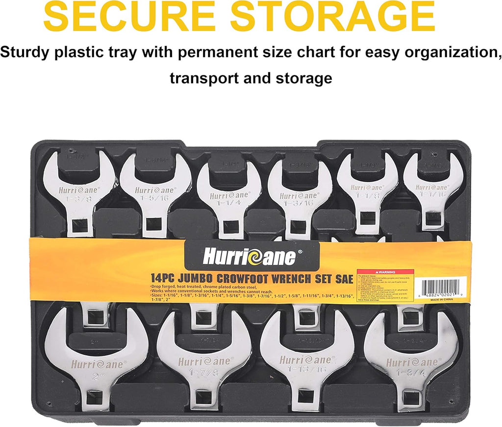1/2" Drive Jumbo Crowfoot Wrench Set, SAE 1-1/16" to 2", 14 Piece L264776