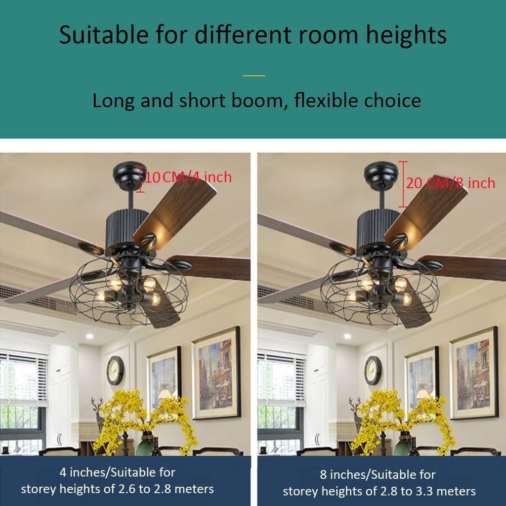 Black Industrial Ceiling Fan with Light and Remote, 5 Wood Blades, 5-Lights E26 R1419